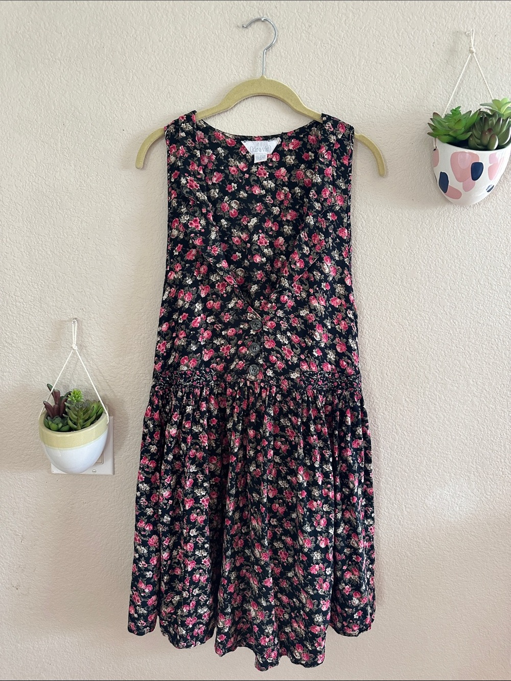 Vintage Floral Button Down Jumper Skirt Mini Dress 80s 90s Karavan Medium Large
